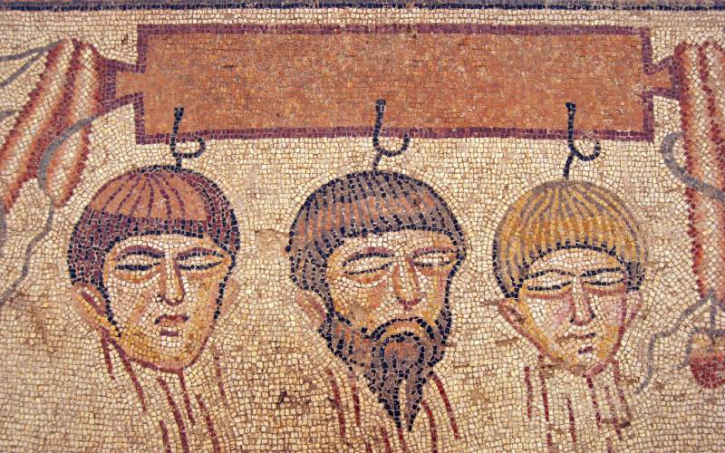 Detalle de la trama de Pélope e Hipodamía en el mosaico romano de Noheda
