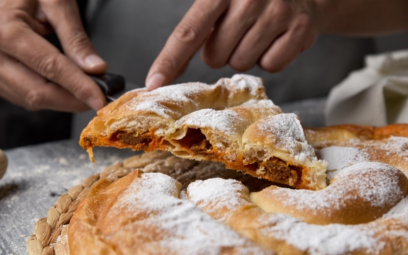 An ensaimada filled with sobrassada