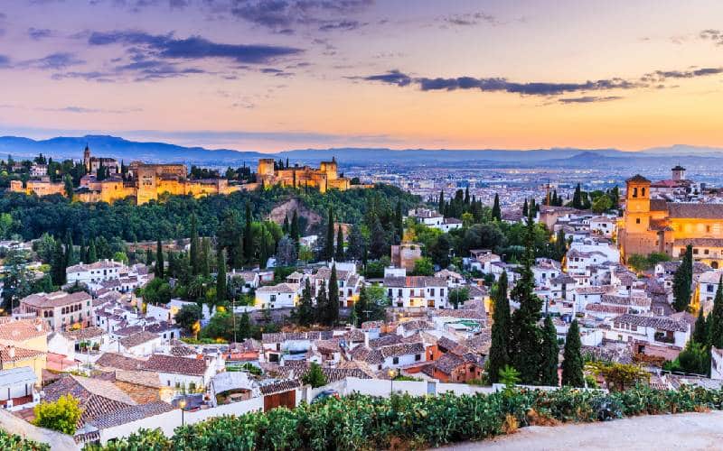 Panoramic view of Granada at sunset