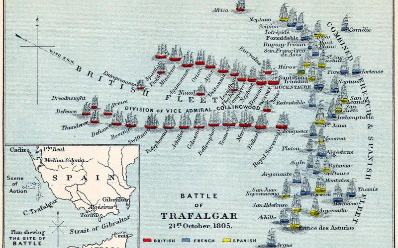 Map on the division of the troops in the Battle of Trafalgar