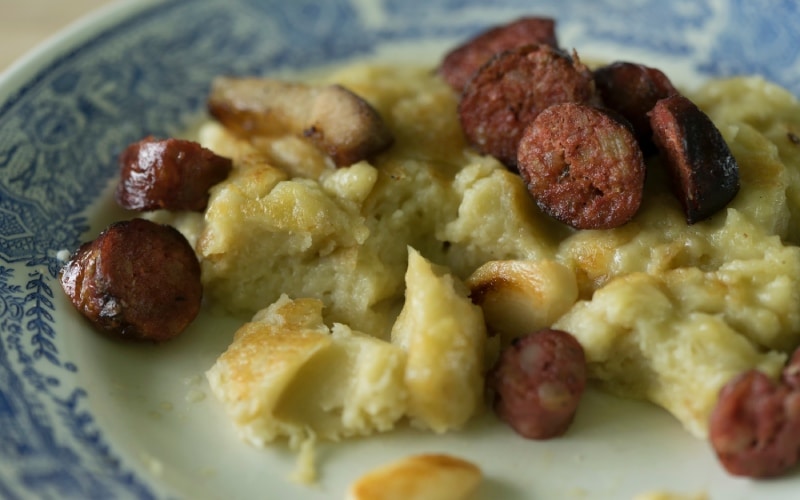 Gachamiga with sausages