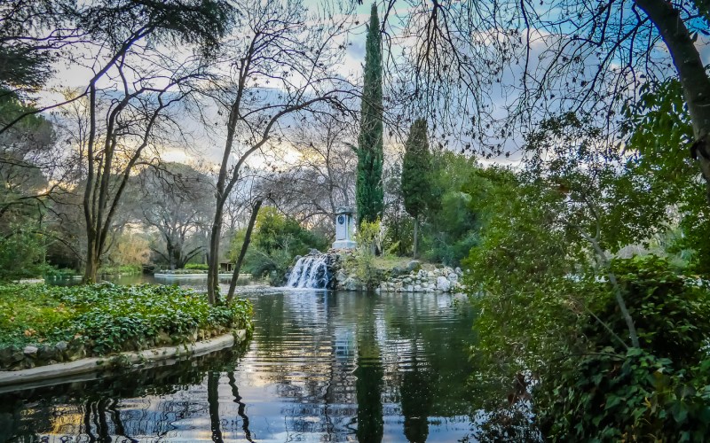 View of the gardens and main lake of El Capricho in Spain