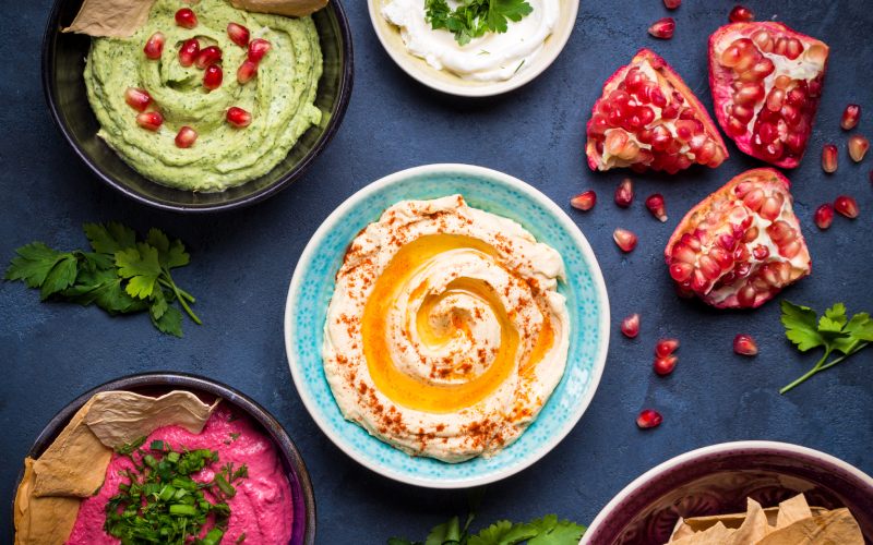 Different types of hummus.