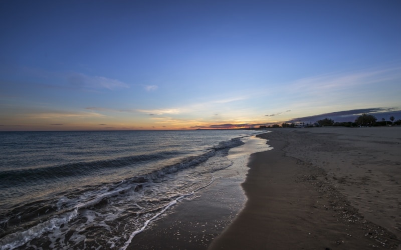 A close picture of the seashore in a long beach