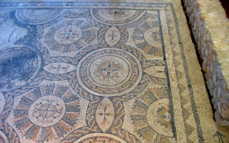 A geometrical mosaic on the floor