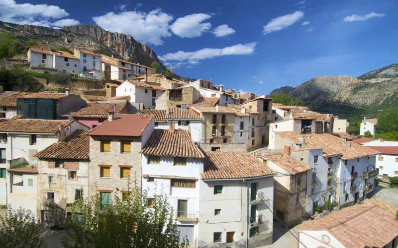 A village with red-tiled houses