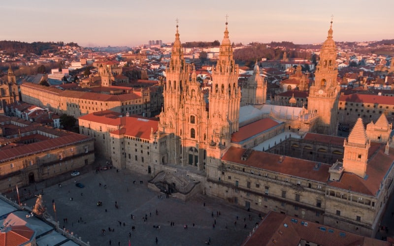An aerial view of Santiago and its cathedral