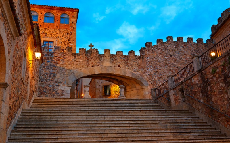 Some stairs and a gate on the old wall of the city's old town