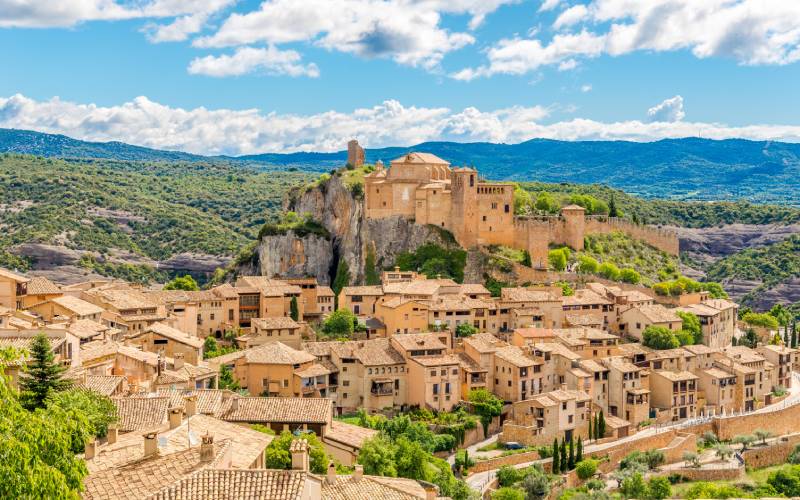 A panoramic view of a medieval village