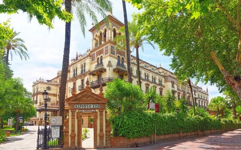A luxurious hotel surrounded by trees