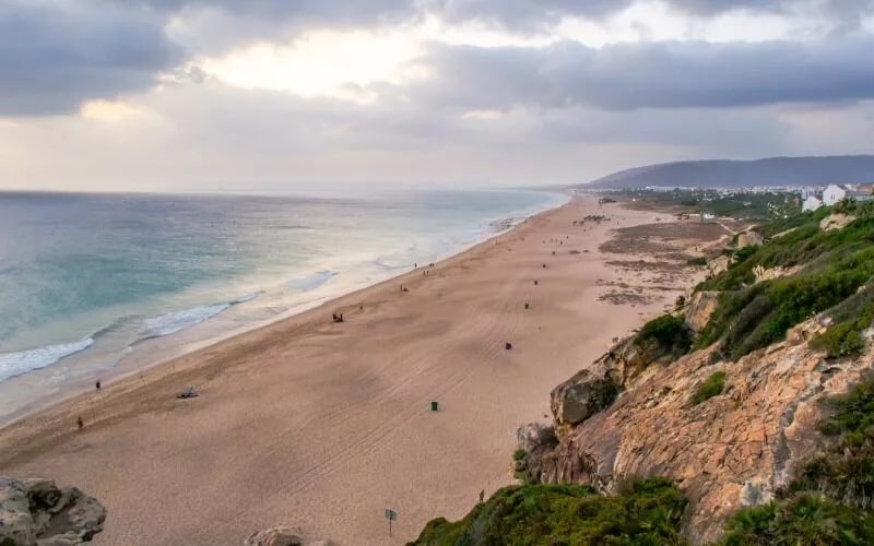 A long beach seen from above
