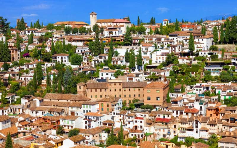 Aerial view of a neighbourhood with white little houses