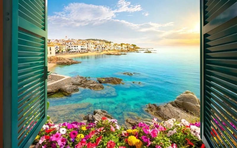 A view of Calella de Palafrugell on the Costa Brava from a window