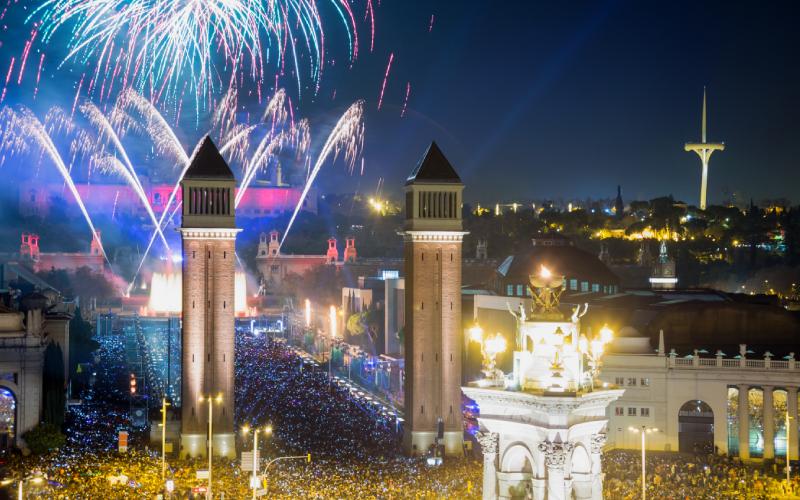 Plaza España and Montjuic in New Year's Eve