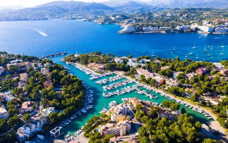 Aerial view of Santa Ponsa's marina, in Calviá