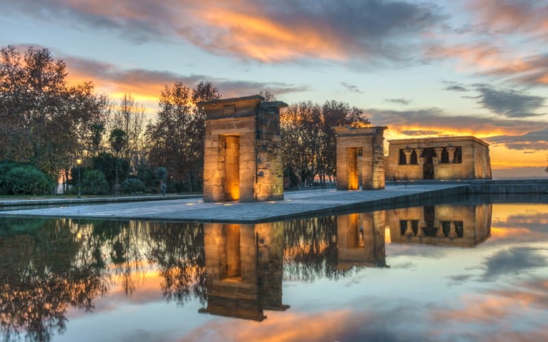 The Debod Temple, one of the best places to watch the sunset in Spain
