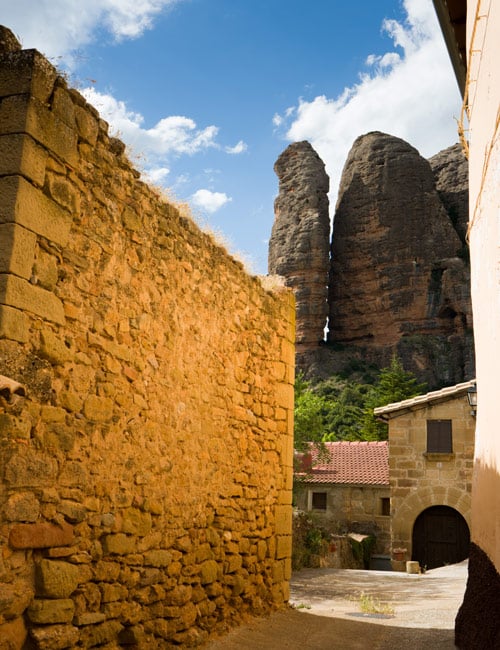 View of the Mallos from the streets of Agüero