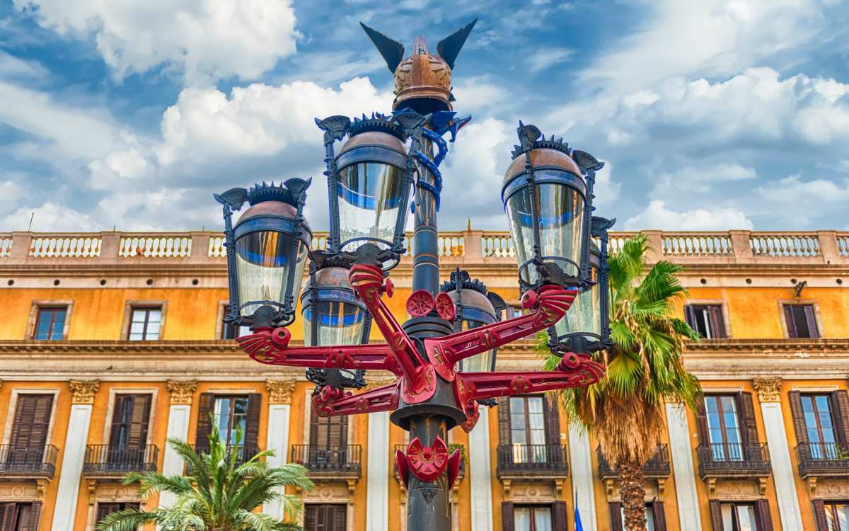 Street lights in Plaza Real of Barcelona.