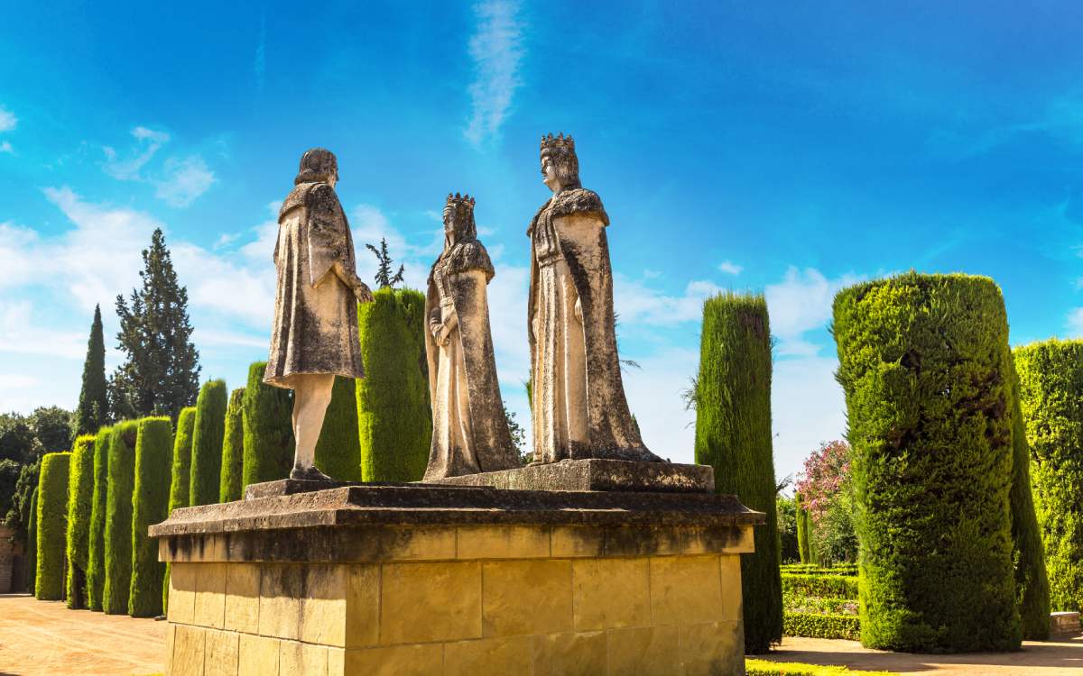 Statue of the Catholic Monarchs at the Alcázar de los Reyes Cristianos in Córdoba